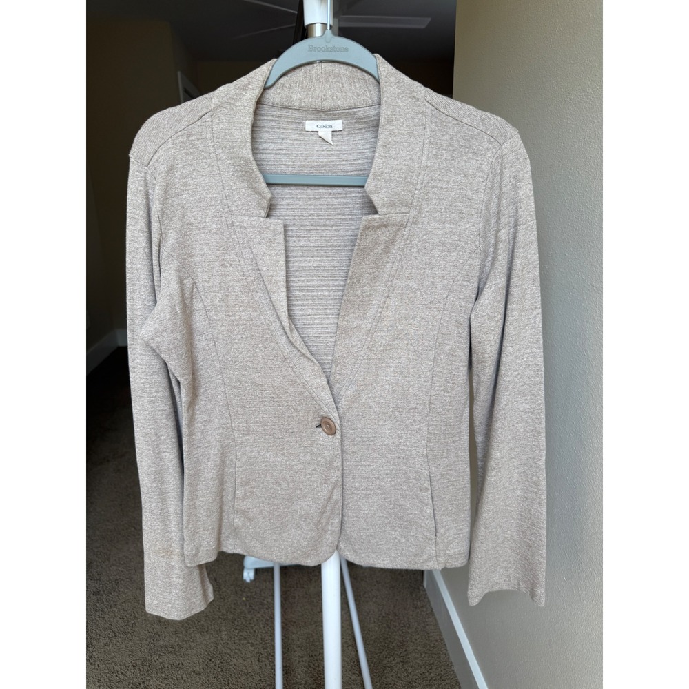 Caslon Women Oatmeal Heather Knit Single Button Blazer Jacket LP
